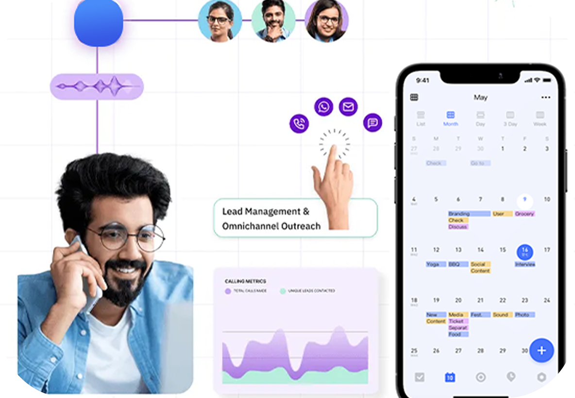 Mobile app interface with lead management features